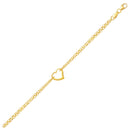14k Yellow Gold Double Rolo Chain Anklet with an Open Heart Station-5