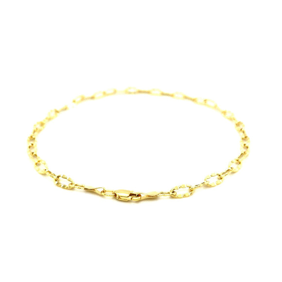 14k Yellow Gold Anklet with Flat Hammered Oval Links