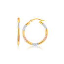 14k Tri-Color Gold Classic Hoop Earrings with Diamond Cut Details-3