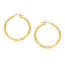 14k Yellow Gold Fancy Diamond Cut Hoop Earrings (35mm Diameter)-2