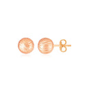 14K Rose Gold Ball Earrings with Linear Texture-2