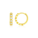 14k Yellow Gold Petite Hoop Earrings with Round Cubic Zirconias-3
