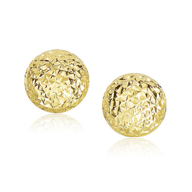 14k Yellow Gold Puff Round Earrings with Diamond Cuts - 0