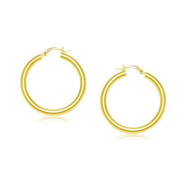 14k Yellow Gold Polished Hoop Earrings (25 mm) - 0