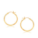 14k Yellow Gold Slender Hoop Earring with Diamond-Cut Finish (25mm Diameter)-2