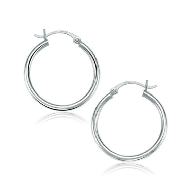 14k White Gold Polished Hoop Earrings (25 mm) - 0