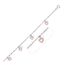 14k White and Rose Gold Anklet with Dual Heart Charms-3