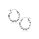 14k White Gold Polished Hoop Earrings (15 mm)-2