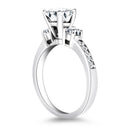 14k White Gold Three Stone Engagement Ring with Diamond Band-5