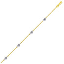 14k Two Tone Gold Anklet with Diamond Cut Heart Style Stations-5