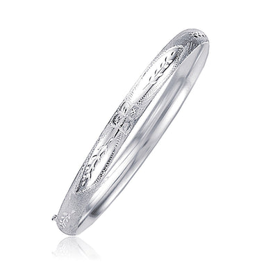 Classic Floral Carved Bangle in 14k White Gold (5.0mm) - 0
