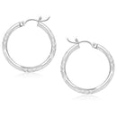 14k White Gold Diamond Cut Hoop Earrings (25 mm)-2