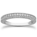 14k White Gold Fancy Pave Diamond Milgrain Textured Wedding Ring Band-3