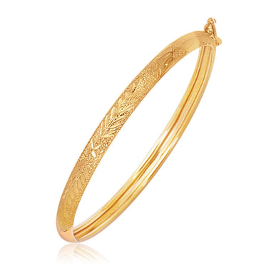 14k Yellow Gold Diamond Cut Motif Dome Style Children's Bangle - 0