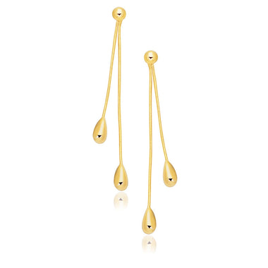 14k Yellow Gold Double Drop Long Earrings - 0