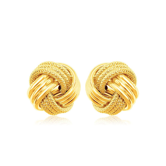 14k Yellow Gold Love Knot with Ridge Texture Earrings