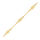 14k Yellow Gold Anklet with Fancy Diamond Shape Filigree Stations-5