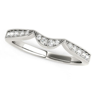 14k White Gold Milgrained Curved Wedding Diamond Band (1/6 cttw) - 0