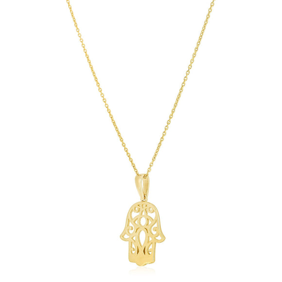 14k Yellow Gold High Polish Hamsa Amulet Necklace