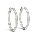 14k White Gold Diamond Hoop Double Sided Three Row Earrings (2 cttw)-6