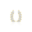 14k Yellow Gold Leaf Motif Climber Post Earrings with Marquise Cubic Zirconias-4