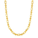 Rounded Rectangular Link Necklace with Textured Round Links in 14k Yellow Gold-4