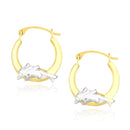 10k Two-Tone Gold Round Graduated Dolphin Design Hoop Earrings-2