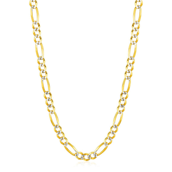 6.0mm 14K Yellow Gold Solid Pave Figaro Chain