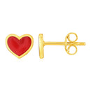 14k Yellow Gold and Enamel Red Heart Stud Earrings-2