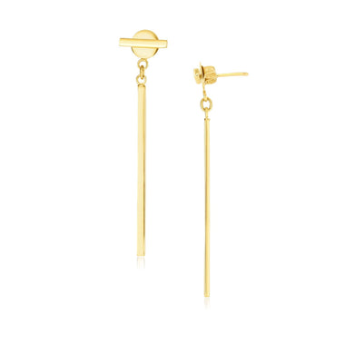 14k Yellow Gold Modern Disc and Bar Drop Earrings - 0