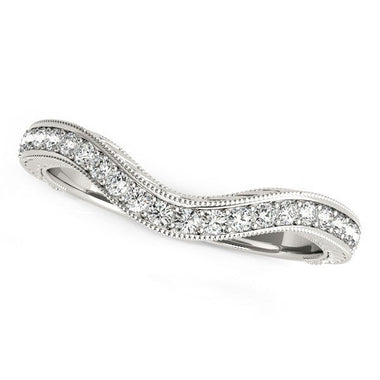 14k White Gold Milgrained Baroque Curved Diamond Wedding Ring (1/6 cttw) - 0