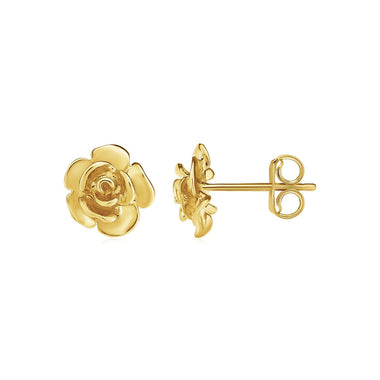 14k Yellow Gold Post Earrings with Roses - 0