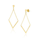 14k Yellow Gold Diamond Shape Chain Drop Earrings-2