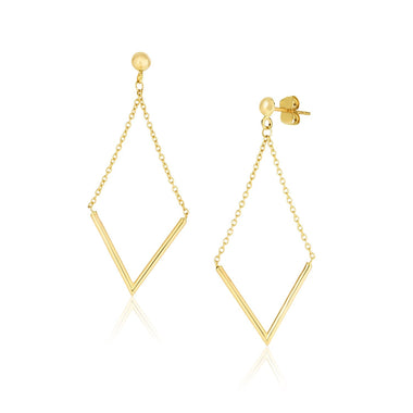 14k Yellow Gold Diamond Shape Chain Drop Earrings - 0