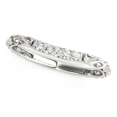 14k White Gold Antique Style Curved Diamond Wedding Band (1/10 cttw) - 0