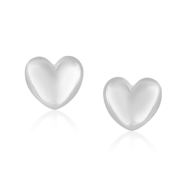 14k White Gold Puffed Heart Shape Shiny Earrings - 0