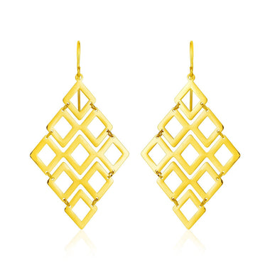 14k Yellow Gold Earrings with Polished Open Diamond Motifs - 0