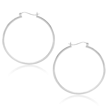 10k White Gold Polished Hoop Earrings (40mm) - 0