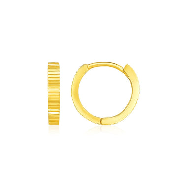 14k Yellow Gold Petite Round Hoop Earrings with Straight Texture - 0
