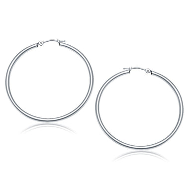 10k White Gold Polished Hoop Earrings (40 mm) - 0