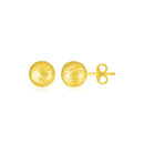 14K Yellow Gold Ball Earrings with Linear Texture-2