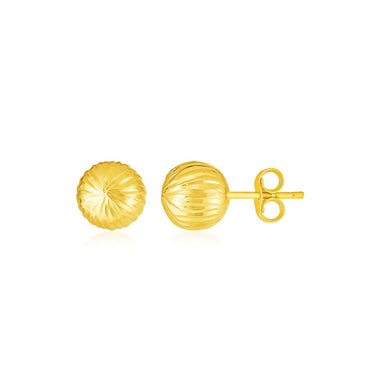 14K Yellow Gold Ball Earrings with Linear Texture - 0