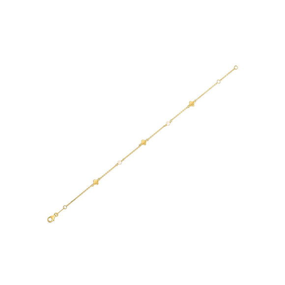 14k Yellow Gold Pearl Clover Bracelet