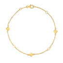 14k Yellow Gold Pearl Clover Bracelet-4