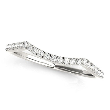 14k White Gold Diamond Pave Set Curved Wedding Band (1/8 cttw) - 0