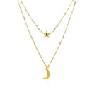 14k Yellow Gold Double-Strand Chain Necklace with Puff Moon and Star-7