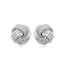 14k White Gold Love Knot with Ridge Texture Earrings-5