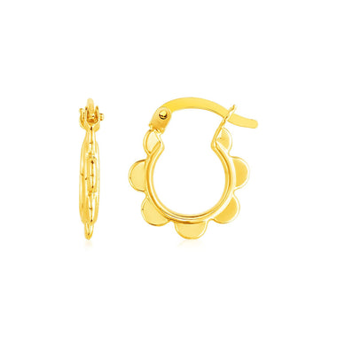 14k Yellow Gold Scalloped Hoop Earrings - 0