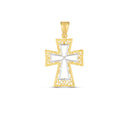 14k Two Tone Gold High Polish Diamond Cut Cross Pendant-3