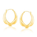 14k Yellow Gold Scallop Motif Graduated Oval Hoop Earrings-2
